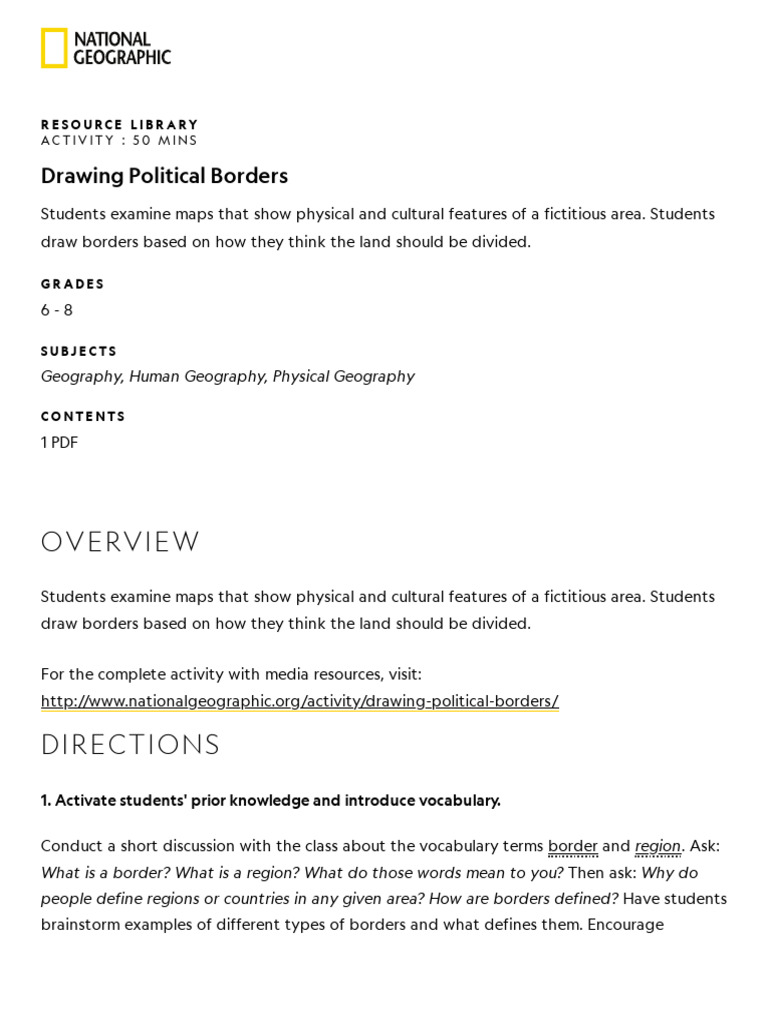 Drawing Political Borders Activity | PDF | Geography | Cartography
