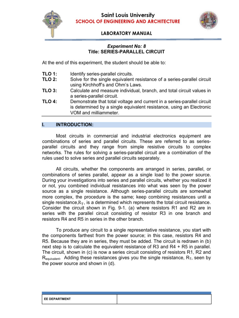 Series-Parallel Circuit Lab Manual | PDF | Series And Parallel Circuits ...