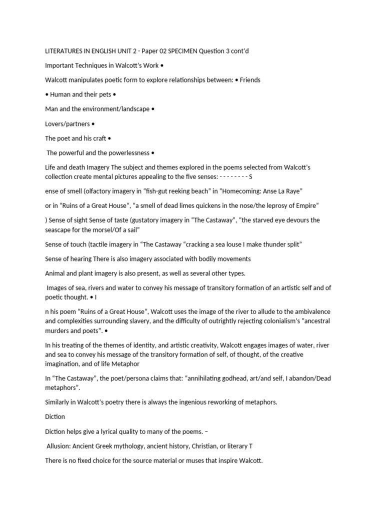 Themes in Derek Walcott's Poetry | PDF | Poetry