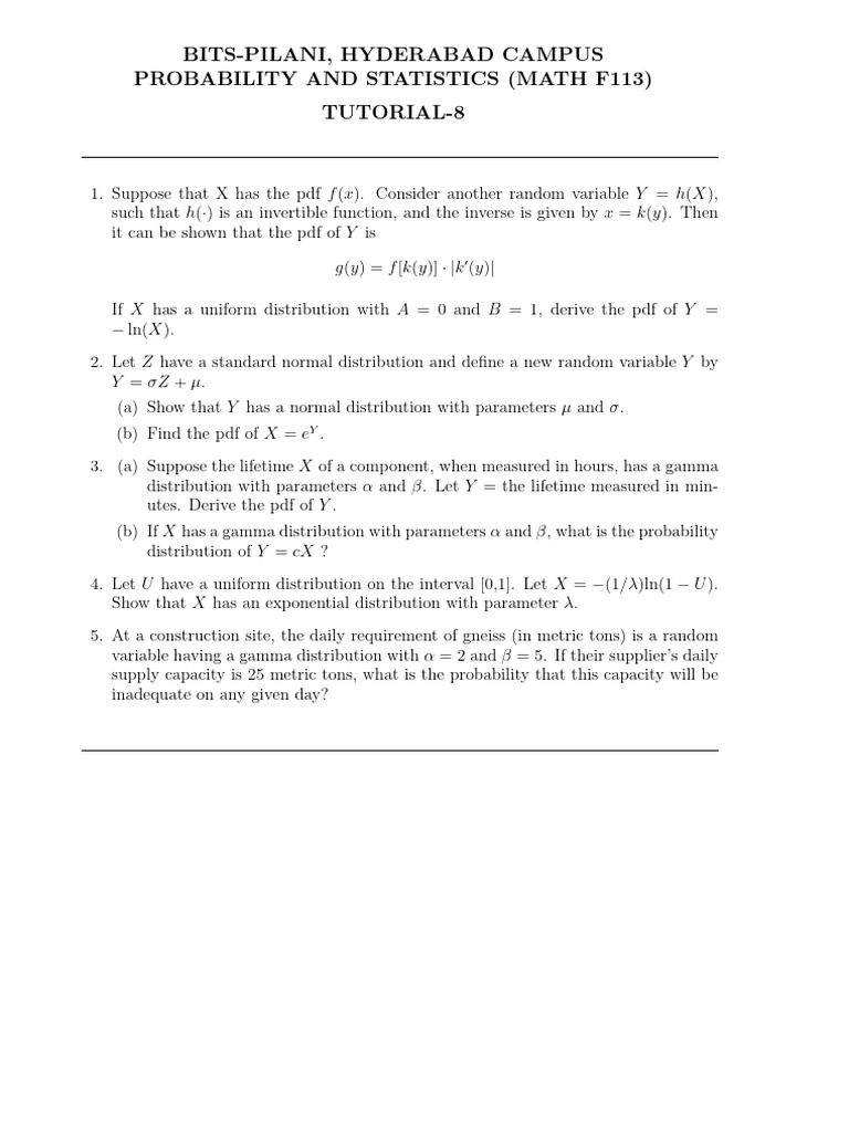 Probability and Statistics Tut 8 | PDF