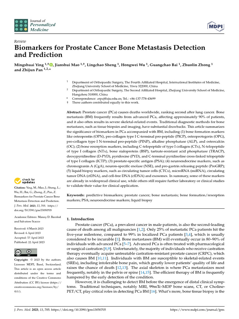 Prostate Cancer Bone Metastasis Biomarkers | PDF | Bone | Biomarker