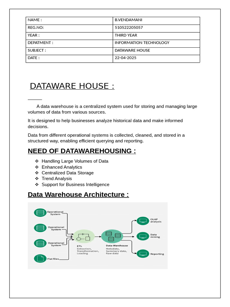 Data Warehousing Overview and Tools | PDF | Cloud Computing | Computer ...