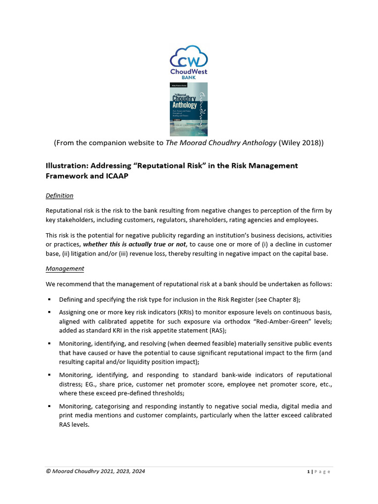 Managing Reputational Risk in Banking | PDF | Banks | Risk