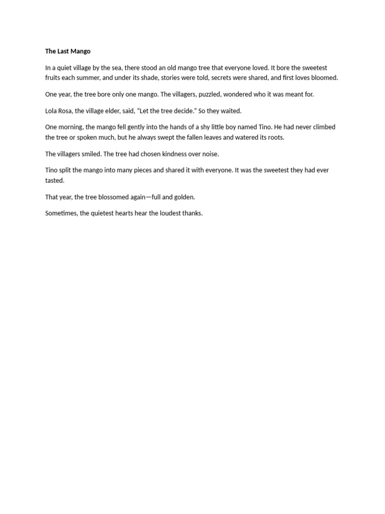 The Last Mango: A Tale of Kindness | PDF