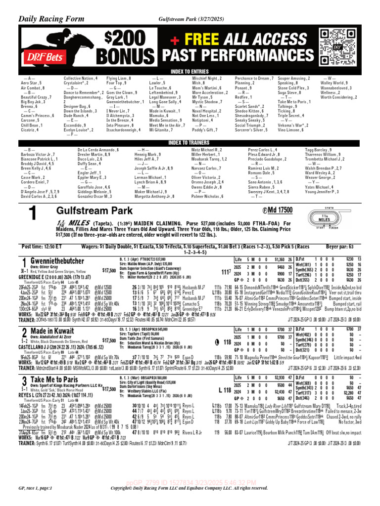 Gulfstream Park Race Entries | PDF | Animal Racing | Racehorses