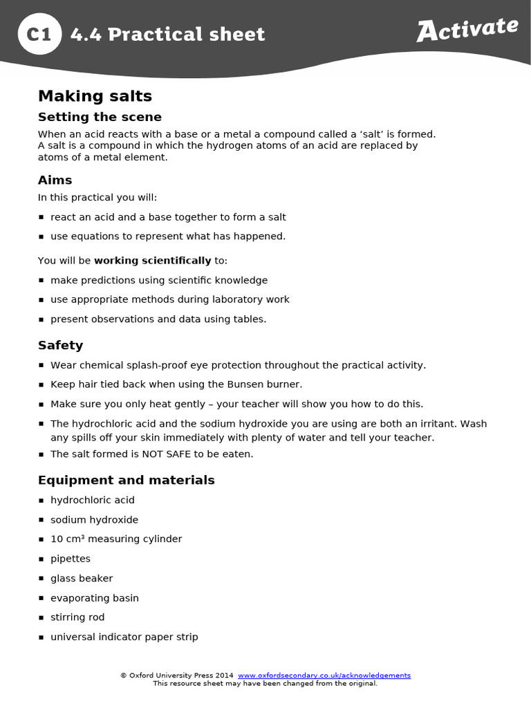 Making Salts: Practical Method Guide | PDF | Acid | Hydrochloric Acid