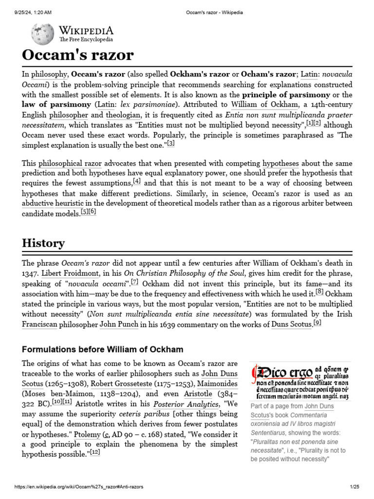 Occam's Razor - Wikipedia | PDF | Occam's Razor | Bayesian Inference