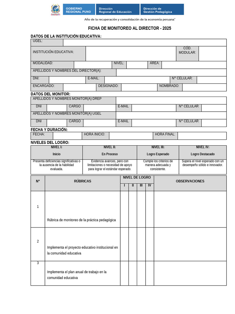 Ficha de Monitoreo Docente 2025 | PDF
