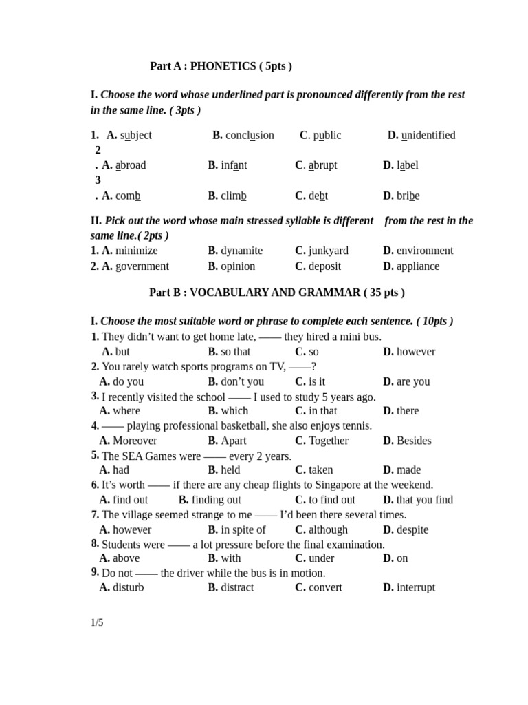 Phonetics and Grammar Practice Test | PDF | Earth Sciences