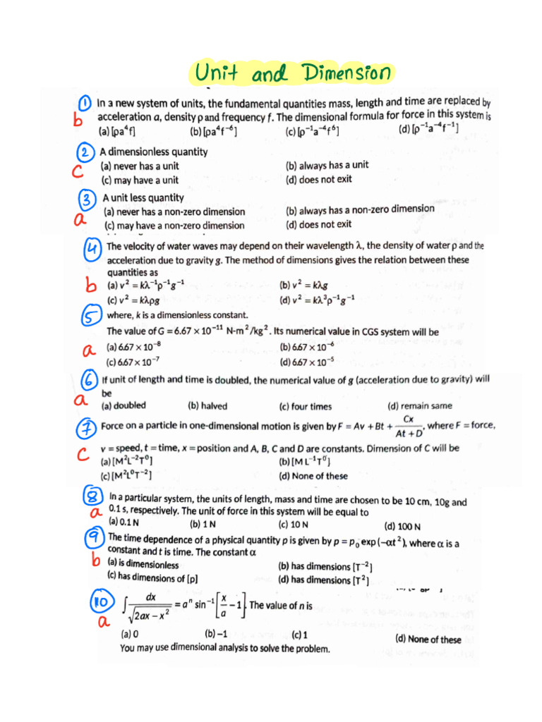HBCSE Unit and Dimension Answer Key | PDF