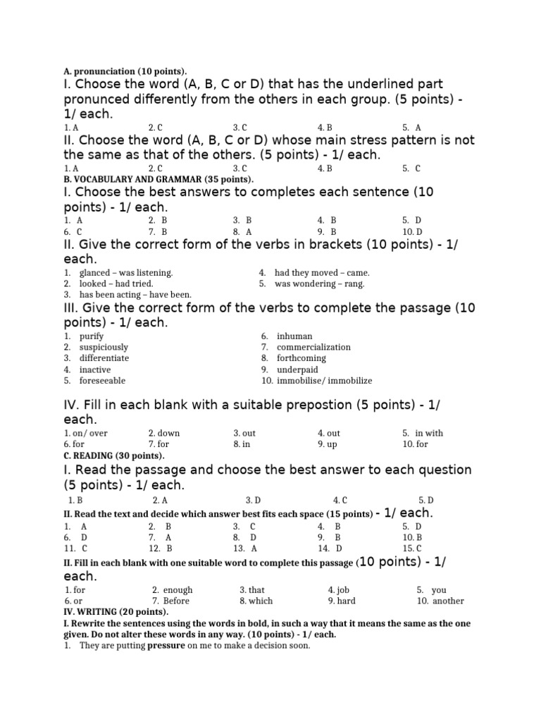 Pronunciation, Vocabulary, and Grammar Test | PDF | Linguistic Typology ...