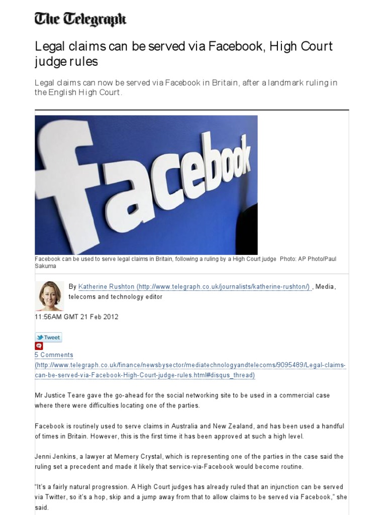 Legal Claims Can Be Served Via Facebook, High Court Judge Rules | PDF ...