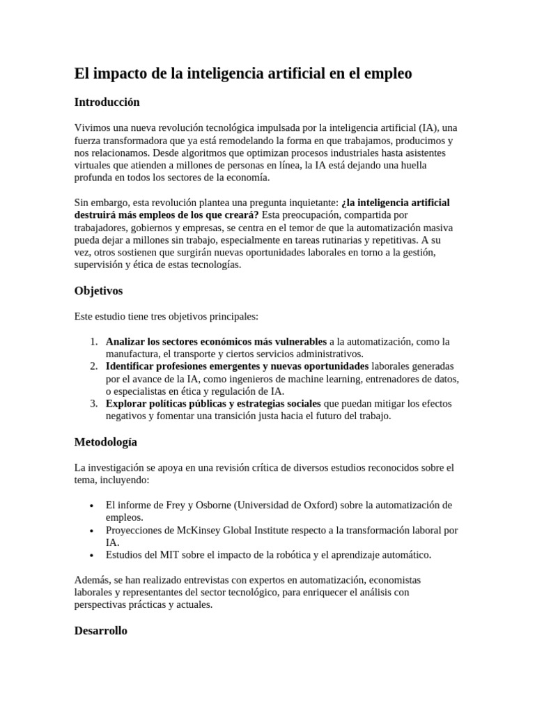 Impacto de la IA en el empleo futuro | PDF | Inteligencia artificial ...