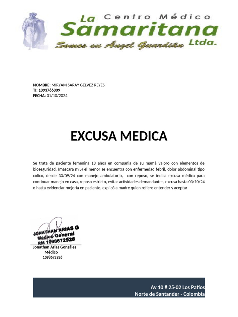 Excusa Medica Aleja | PDF