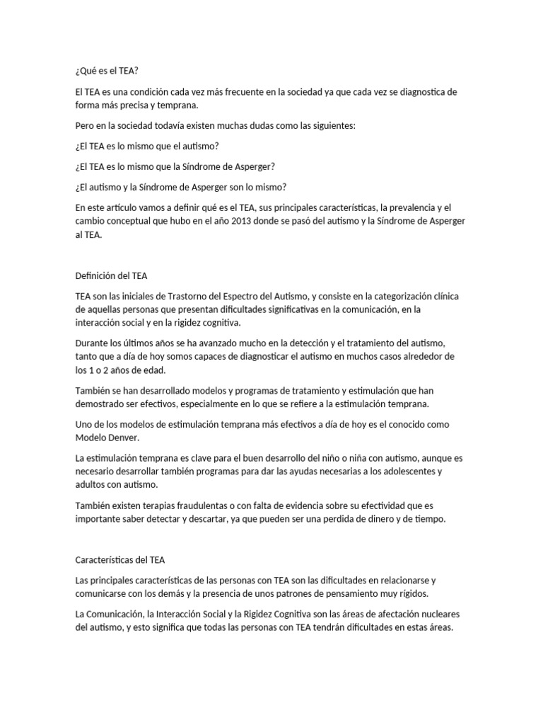 Definición y características del TEA | PDF | Autismo | Síndrome de Asperger