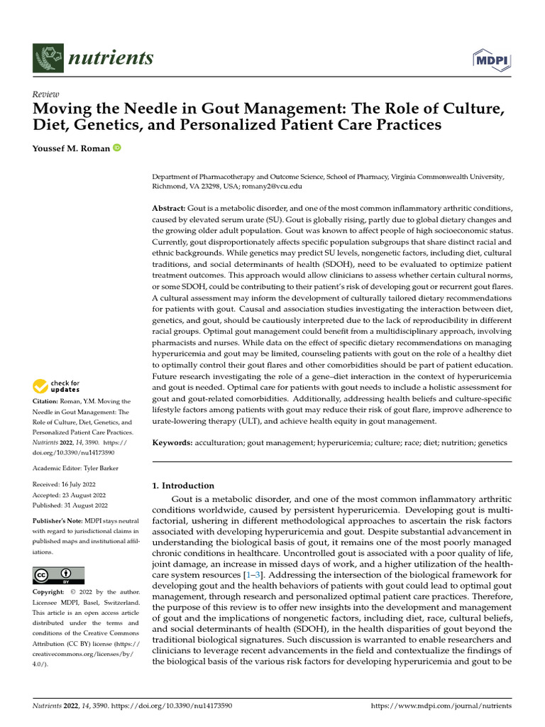 Gout Management: Culture, Diet, and Genetics | PDF | Gout