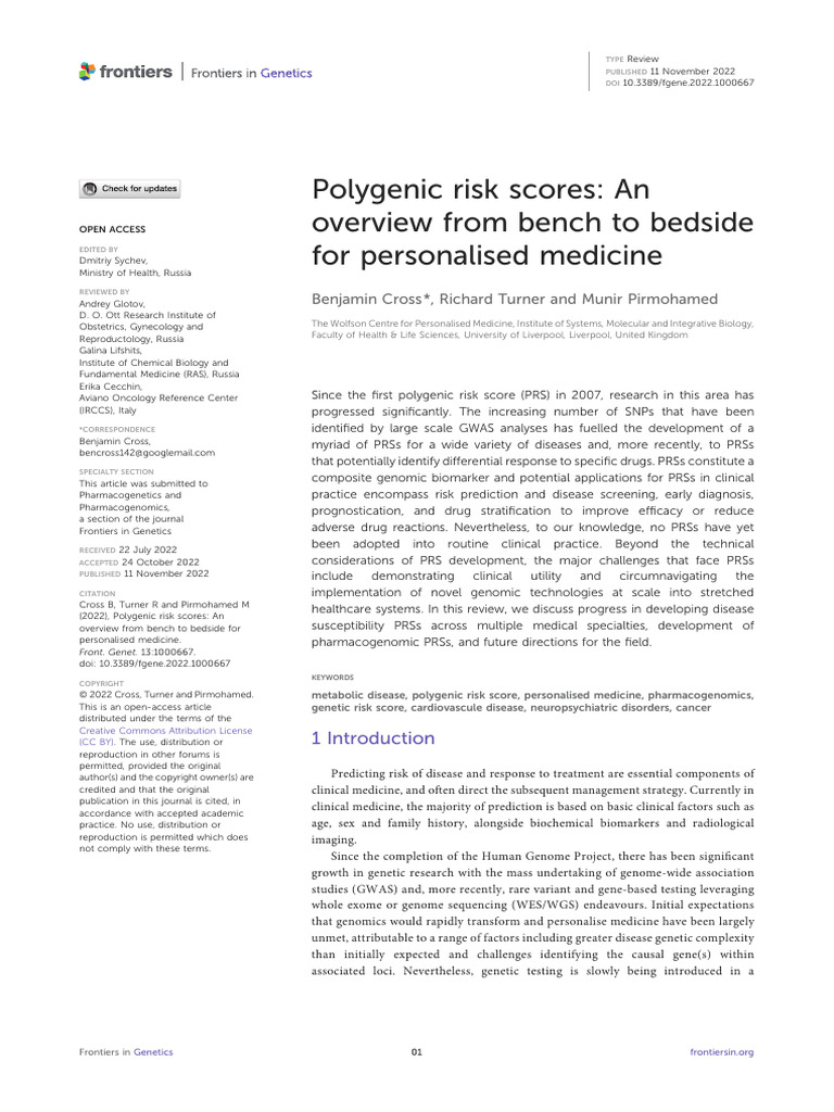 Polygenic Risk Scores in Personalized Medicine | PDF | Personalized ...