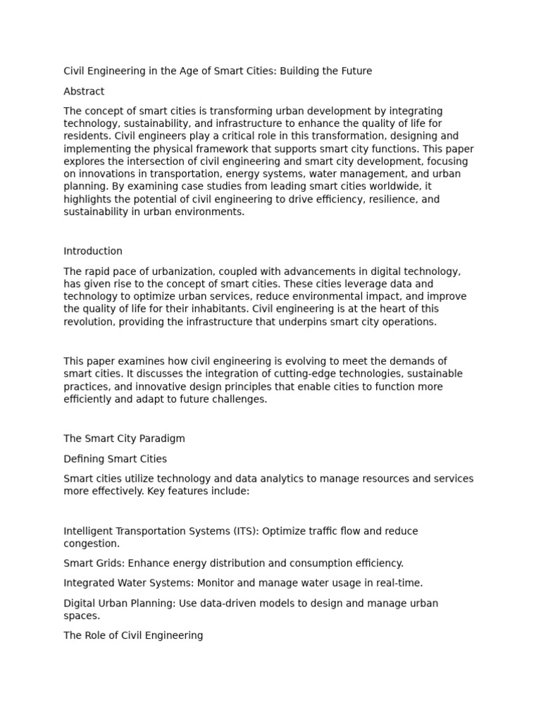 Civil Engineering for Smart Cities | PDF | Infrastructure | Transport