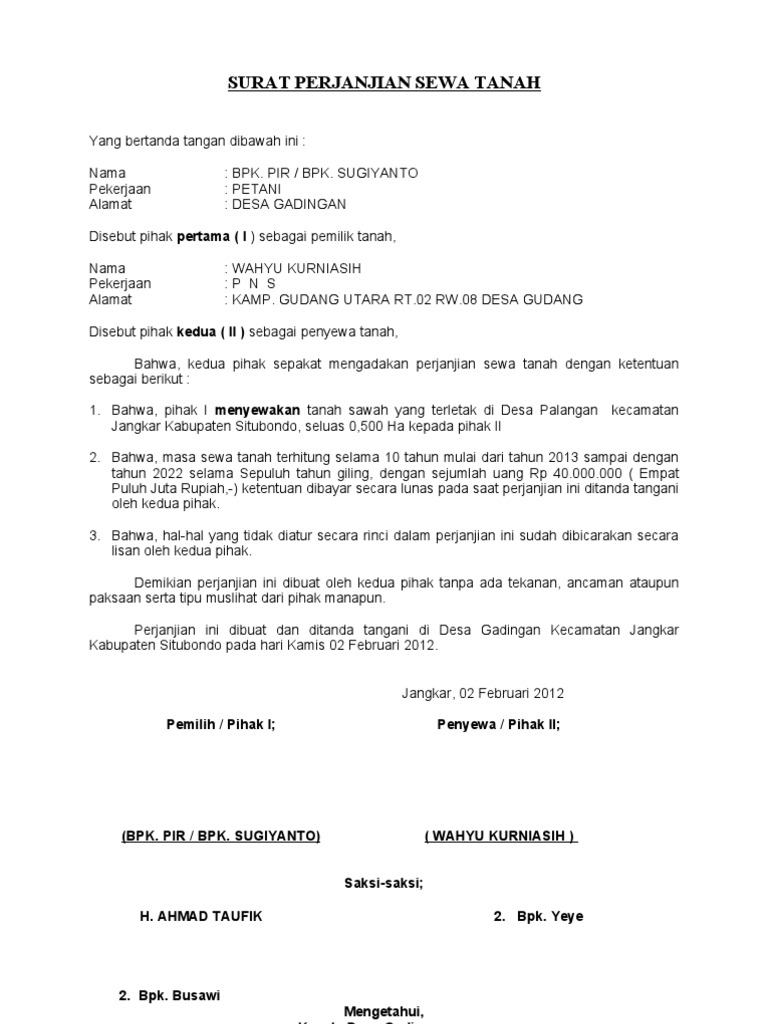 perjanjian sewa tanah malaysia