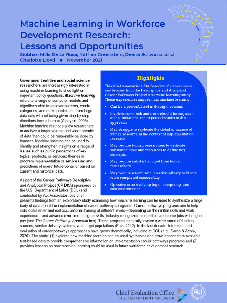 Machine Learning in Workforce Development Research - Lessons and ...