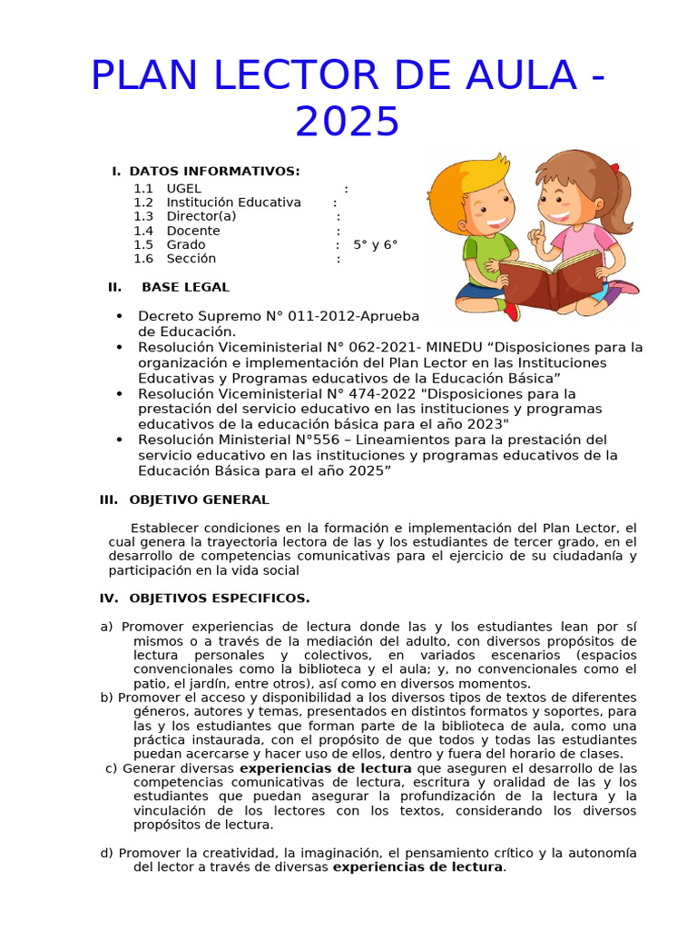 5°y 6 PLAN LECTOR | PDF | Salón de clases | Aprendizaje
