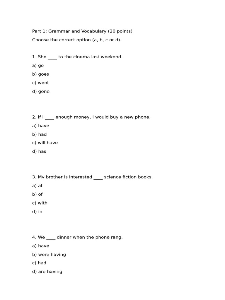 Grammar and Vocabulary Test Guide | PDF