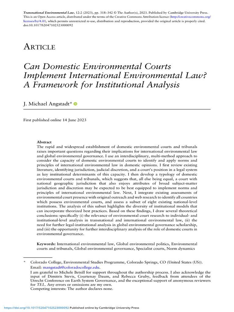 Domestic Courts and International Law | PDF | Environmental Law ...