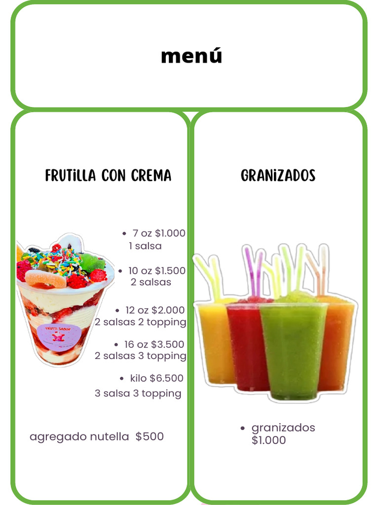 Menú de Granizados y Postres | PDF