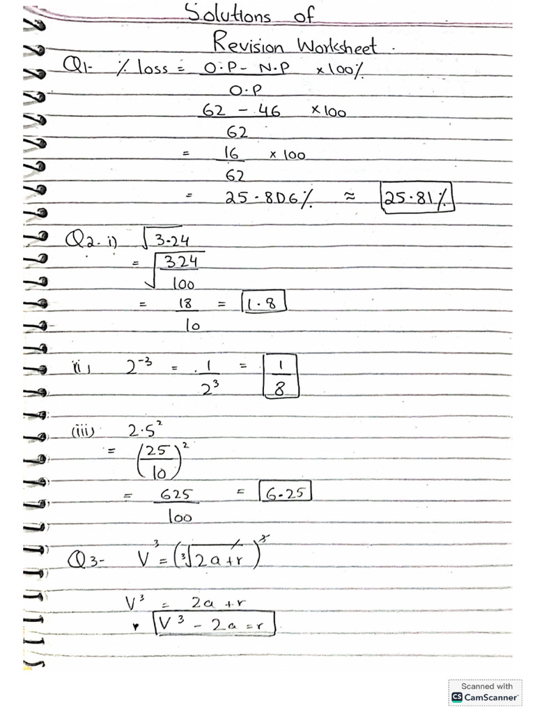 Solutions To Revision Worksheet | PDF