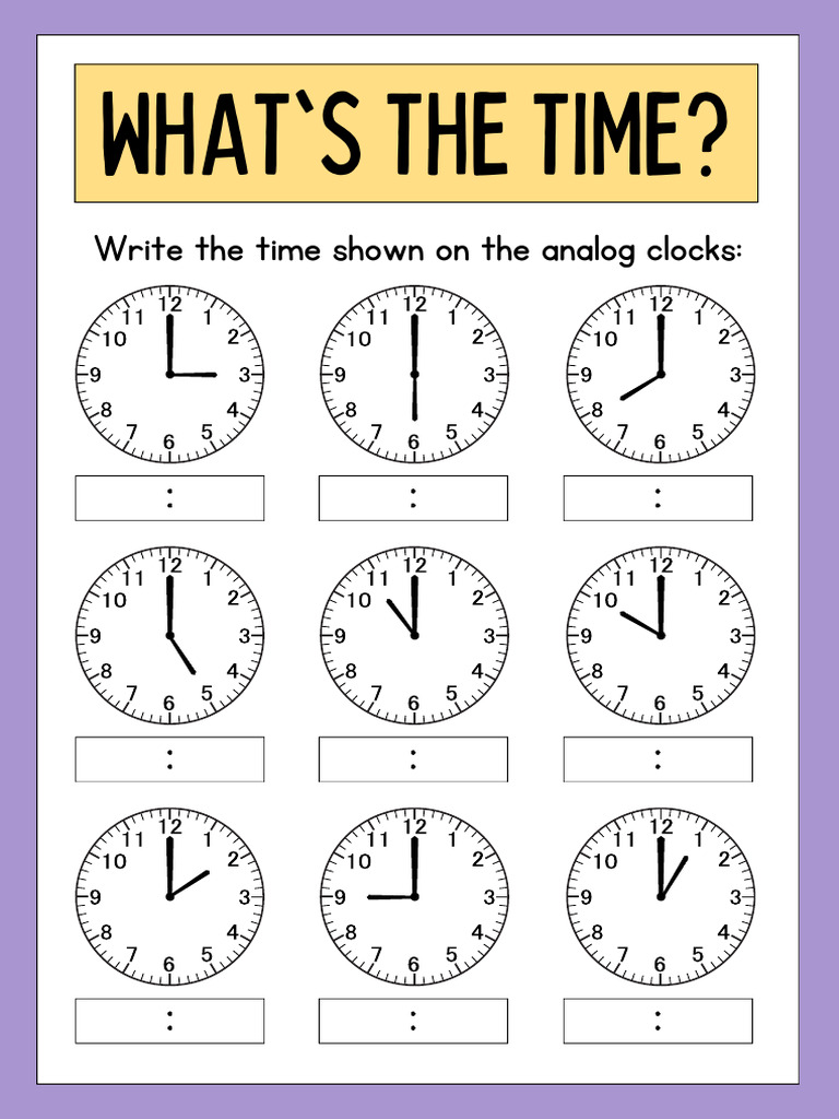 What's The Time Clock Mathematics Worksheet in Colorful Illustrative ...