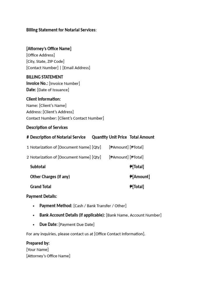 Billing Statement For Notarial Services | PDF
