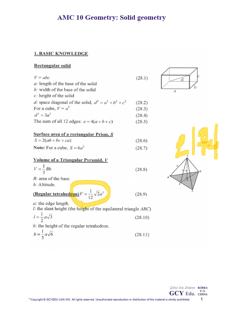 AMC 10 Class Solid Geometry | PDF | Property Law | Freedom Of ...