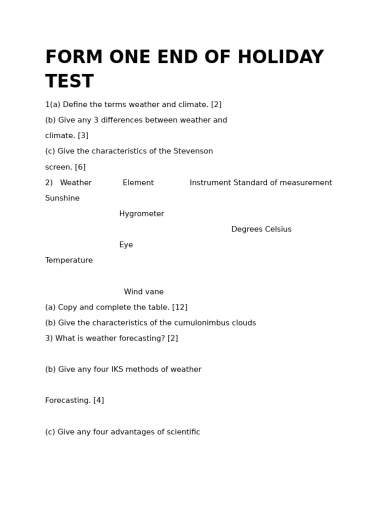 Weather and Climate Test Questions | PDF