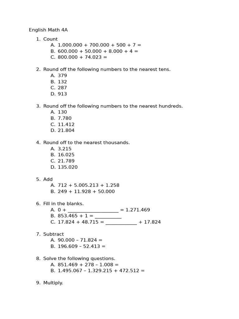 Soal Math Uh 1 Term 1 | PDF