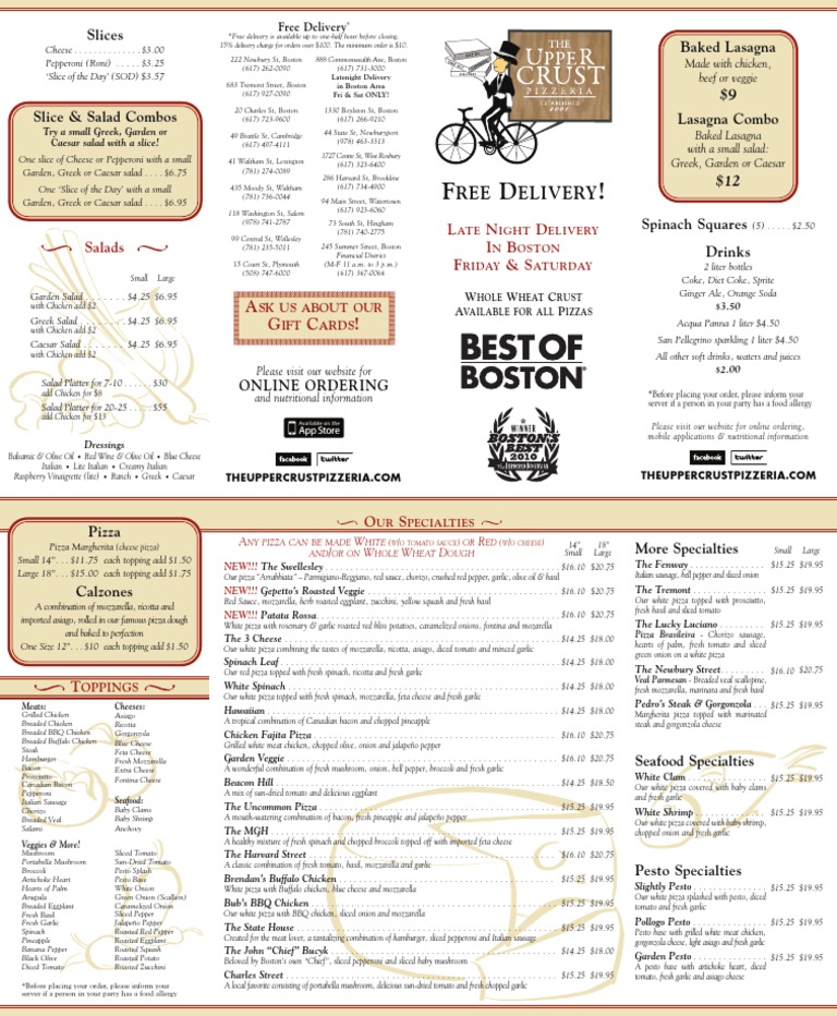 Upper Crust Pizzeria Menu & Locations | PDF | Pizza | Pesto