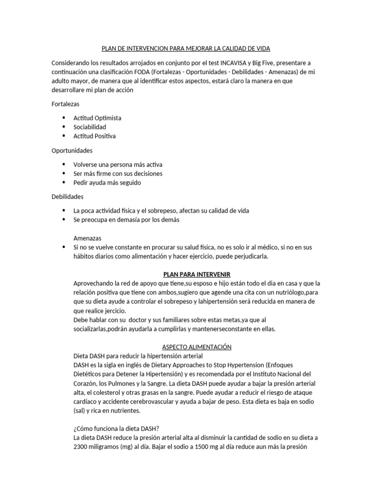 Plan de Intervención para Adultos Mayores | PDF | Dieta tablero ...