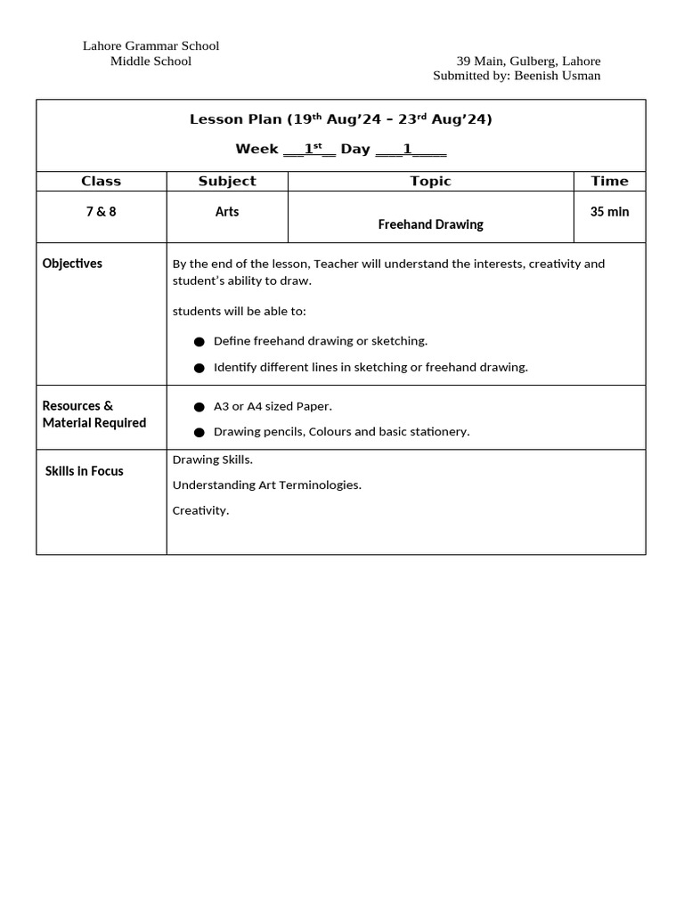 Lesson Plan 1st Week | PDF