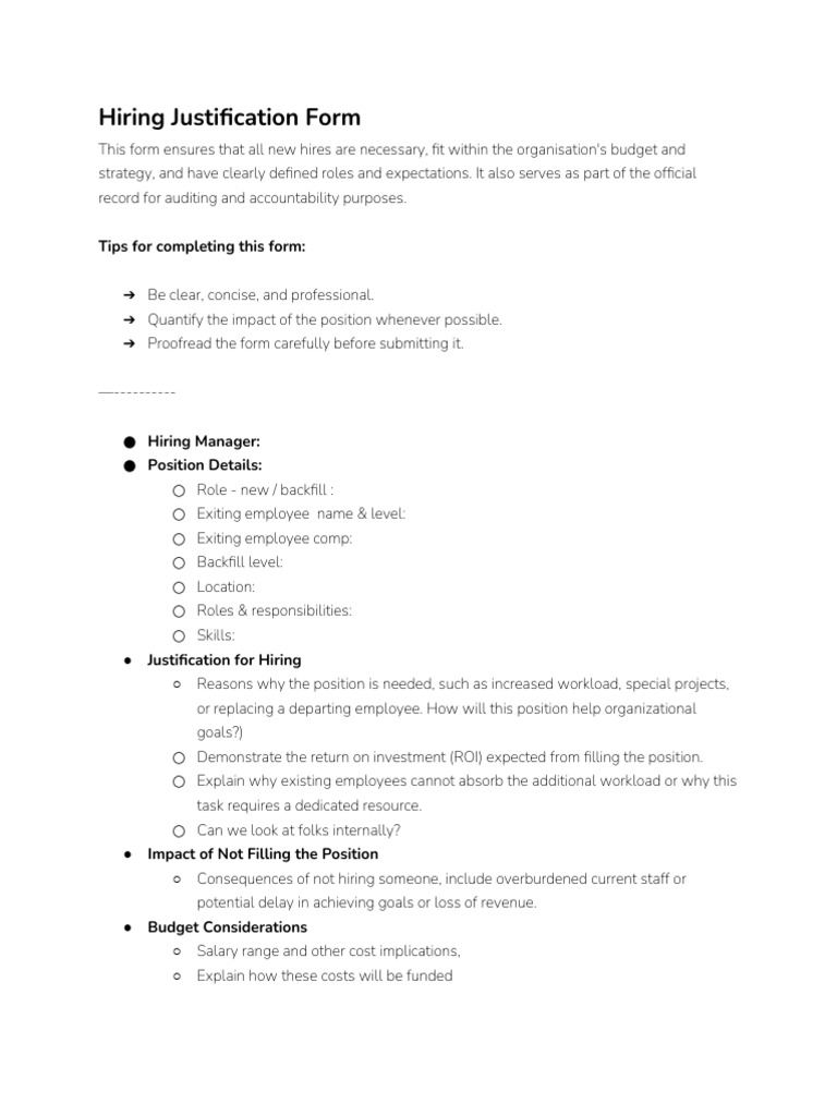 Hiring Justification Form Template | PDF