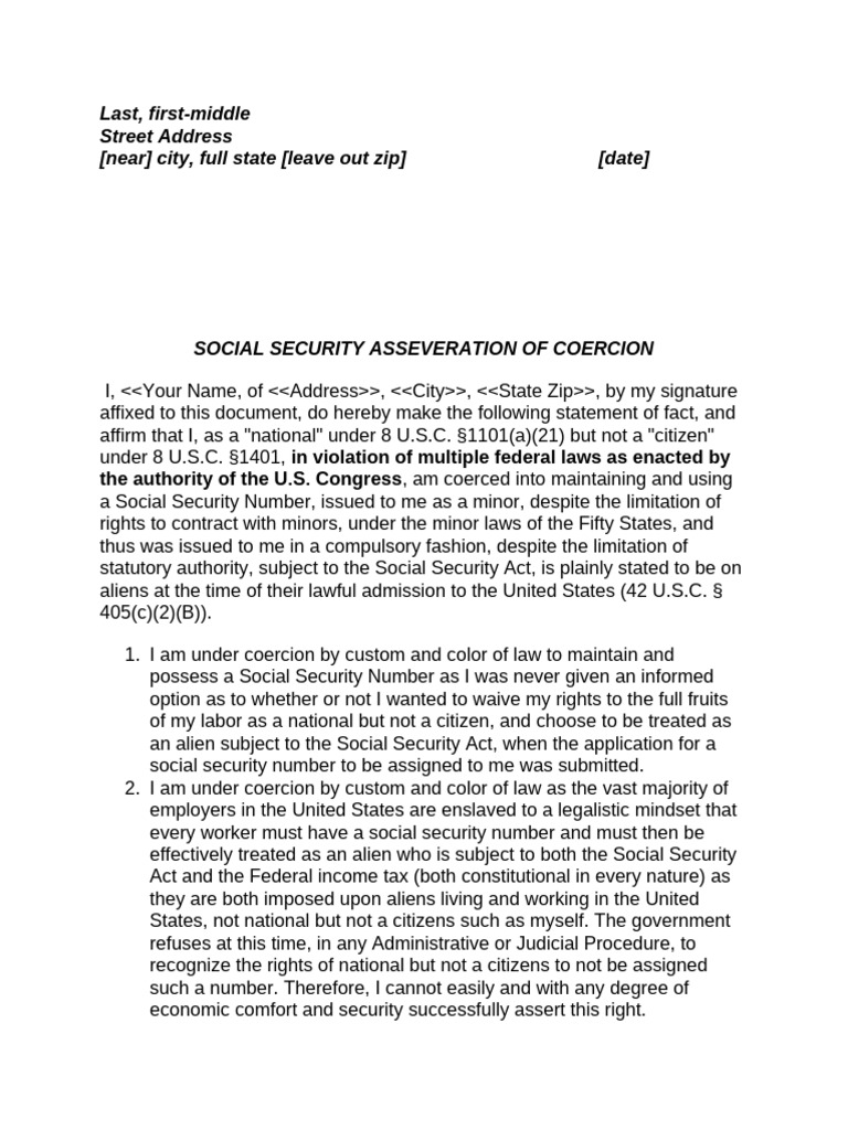 Social Security Asservation of Coersion | PDF | Social Security (United ...