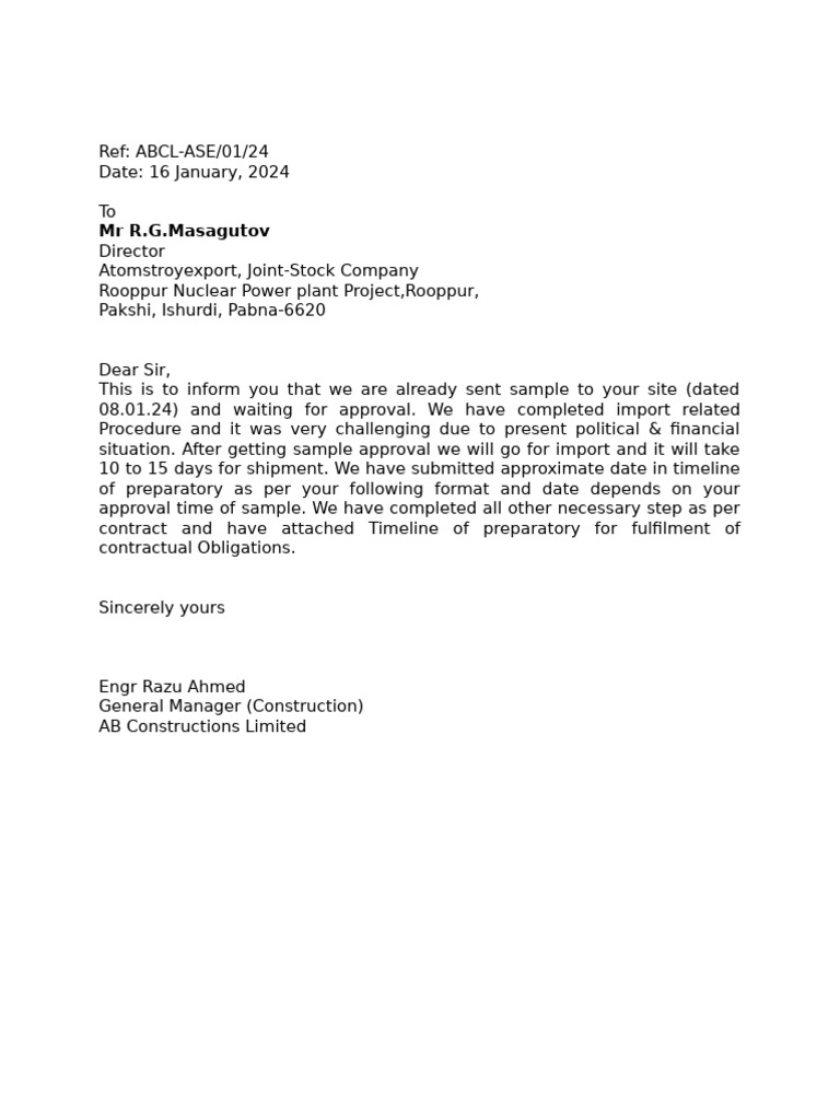 Sample Approval for Rooppur Project | PDF