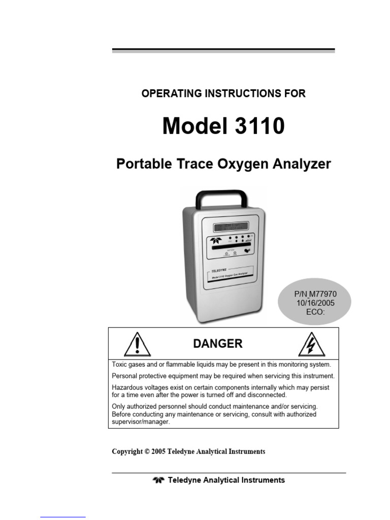 Teledyne Model 3110 Analyzer Manual | PDF | Battery Charger | Valve