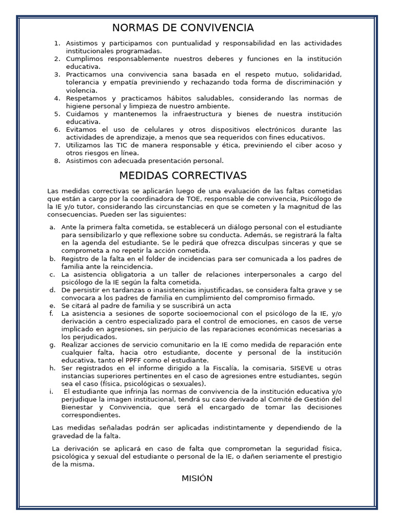 Normas de Convivencia Escolar 2023 | PDF | Maestros | Sicología