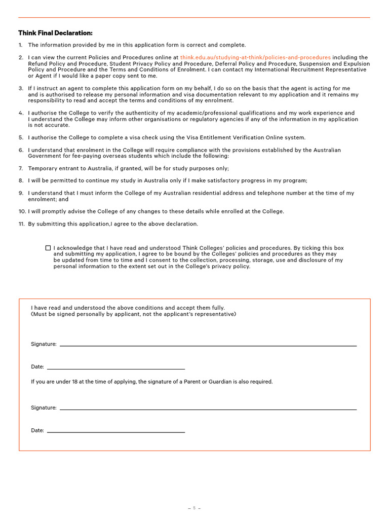 TUA Application Declaration and Policies | PDF