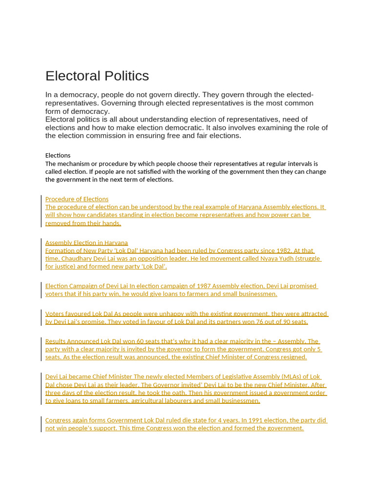Electoral Politics Notes & Assignment | PDF | Elections | Indian ...