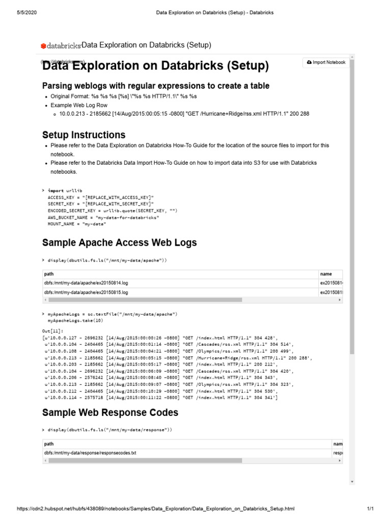 Data Exploration On Databricks (Setup) - Databricks | PDF | Web ...
