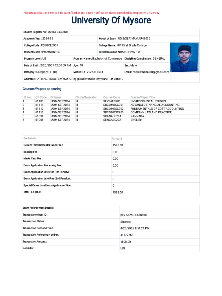 UG Exam Application Details 2024-25 | PDF | Service Industries ...