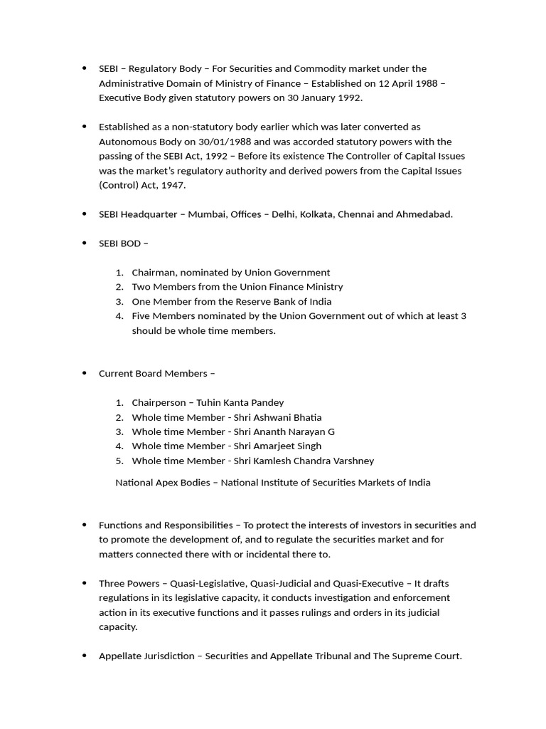 Overview of SEBI's Role and Structure | PDF