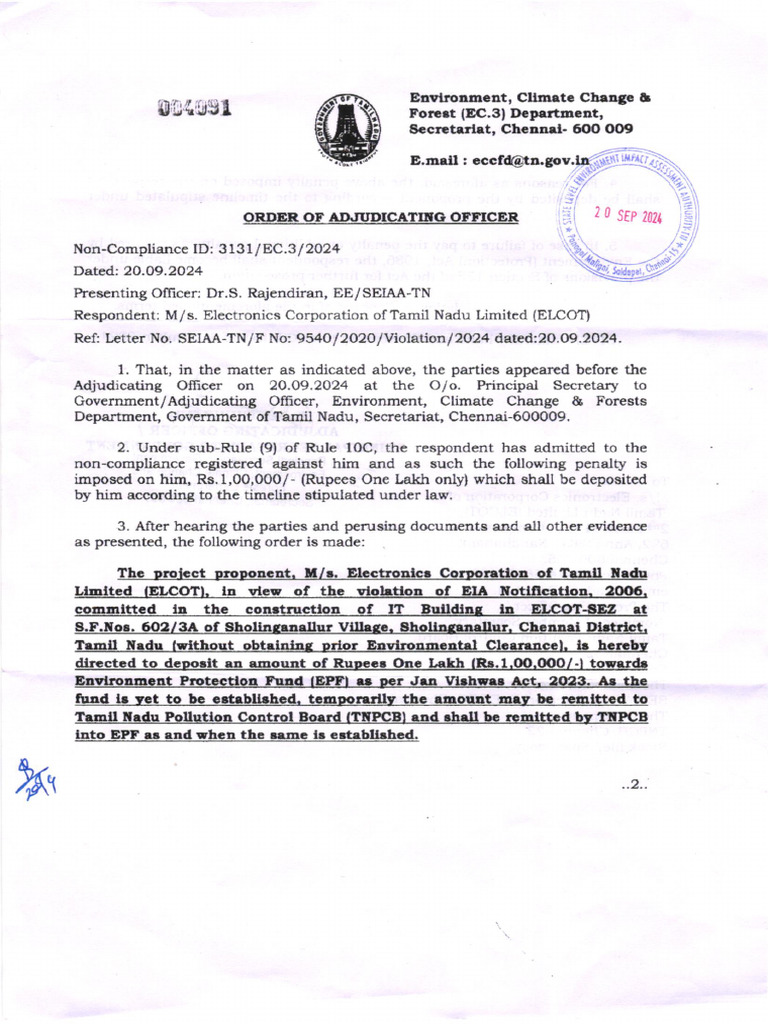 ELCOT Environmental Violation Penalty | PDF
