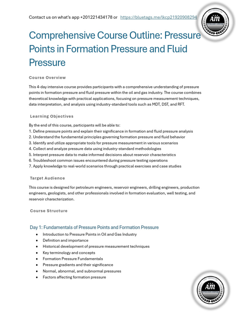 Pressure Points Course for Oil & Gas | PDF | Petroleum Reservoir | Pressure