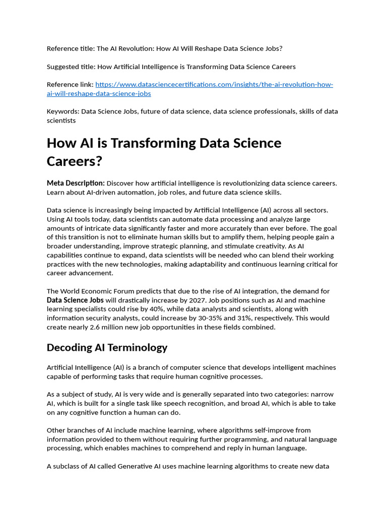 AI's Impact on Data Science Careers | PDF | Artificial Intelligence ...